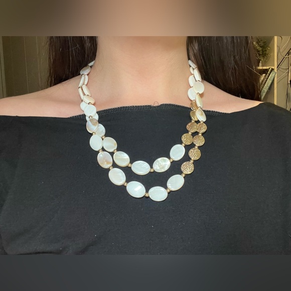 Double Strand Gold and Mother Of Pearl Necklace - Picture 3 of 6